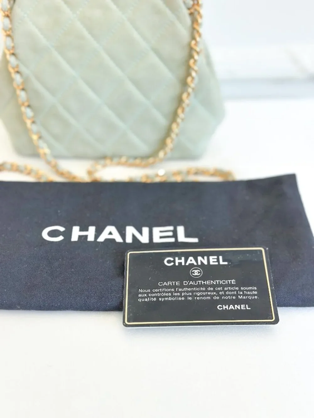 Vintage Chanel Quilted Suede Chain Frame Bag – Mint Green Kiss Lock Shoulder Bag